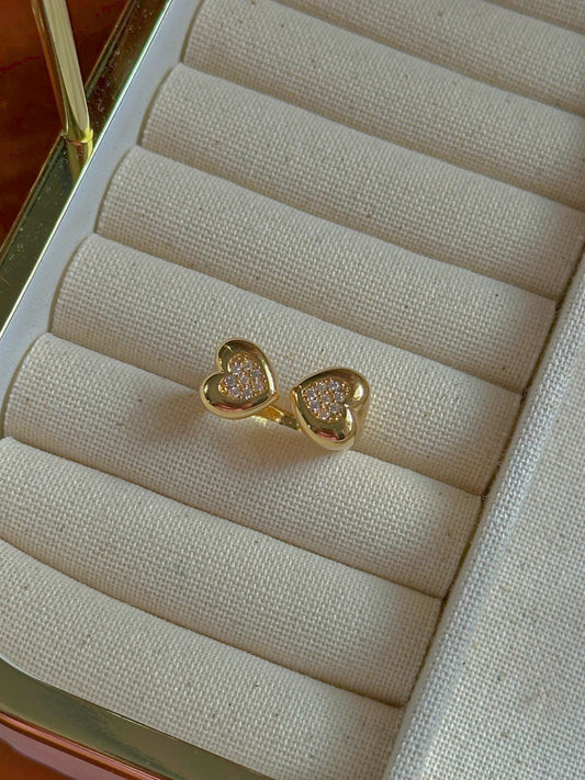 Anillo ajustable de corazones baño 14K
